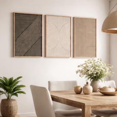 Abstract Canvas Set - Set of 3 Beige Black Minimalist