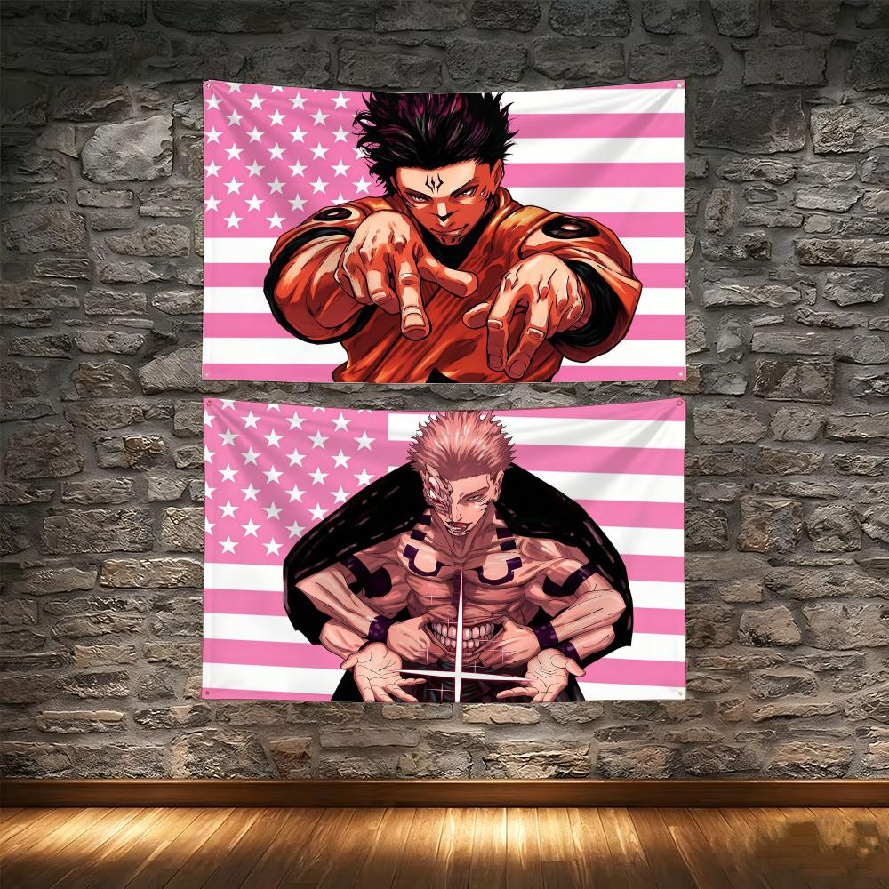 Wall Art - Ryomen Sukuna Pink American Flag Flags