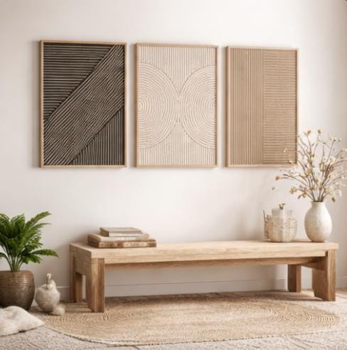 Set of 3 Beige Black Minimalis - Abstract Canvas Set ulasan dan harga