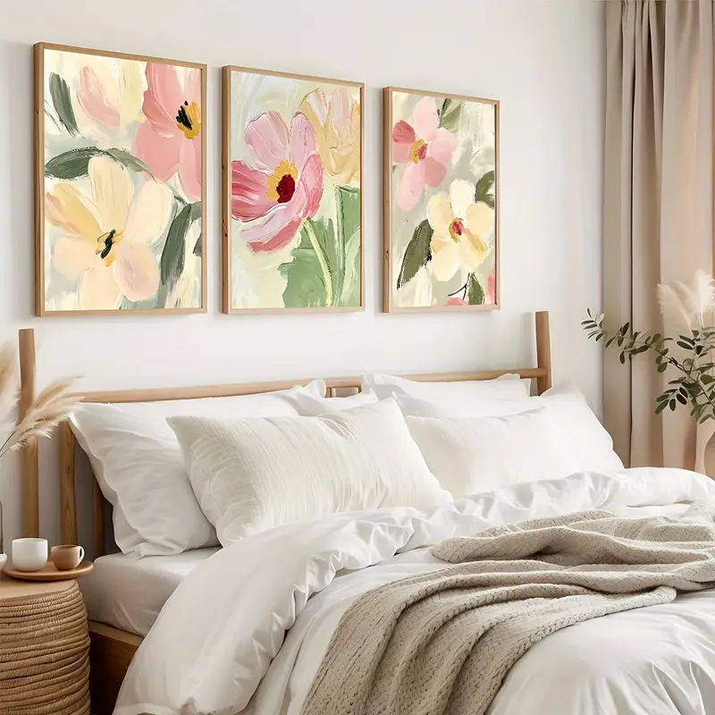 3pcs/Set Pastel Floral Canvas  - Abstract Canvas Set ulasan dan harga