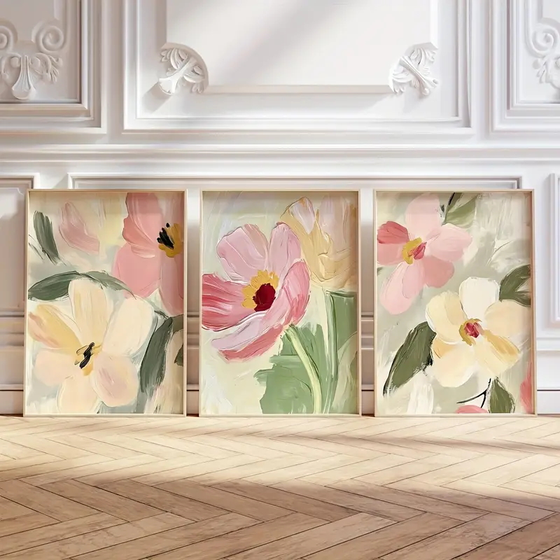 3pcs/Set Pastel Floral Canvas  - Abstract Canvas Set ulasan dan harga