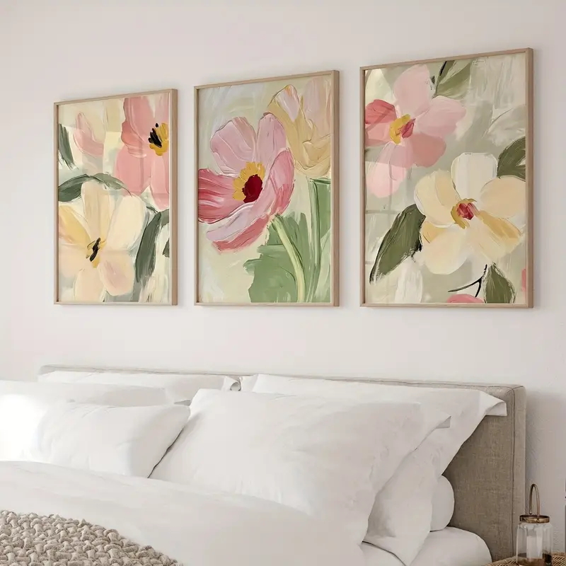 3pcs/Set Pastel Floral Canvas  - Abstract Canvas Set ulasan dan harga