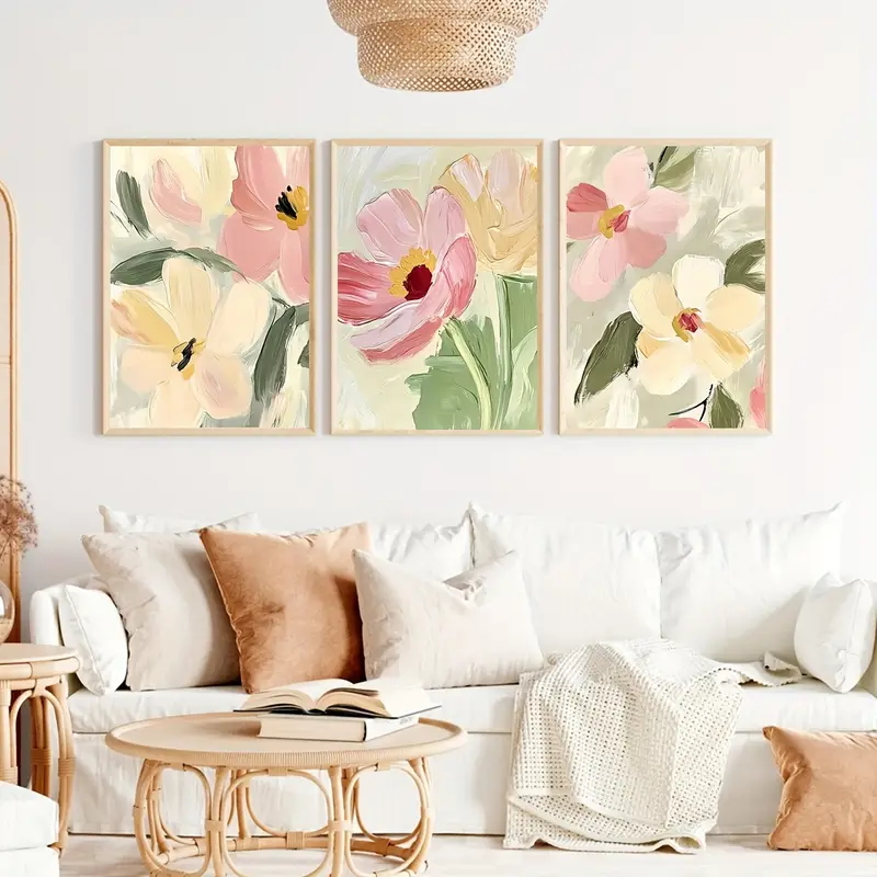 3pcs/Set Pastel Floral Canvas  - Abstract Canvas Set ulasan dan harga