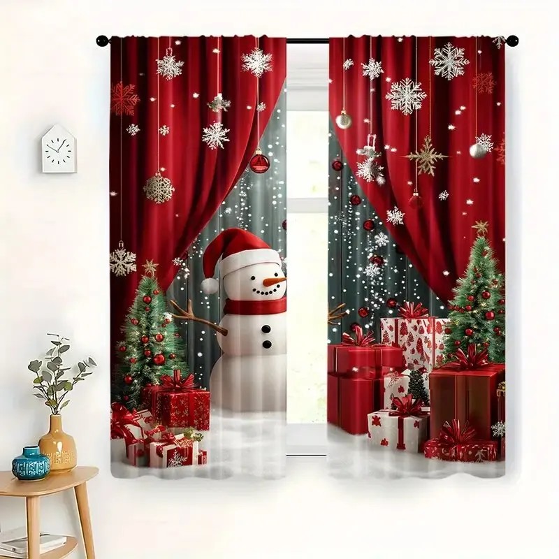 2PCS Christmas Curtains Snowma - Curtain Curtain ulasan dan harga