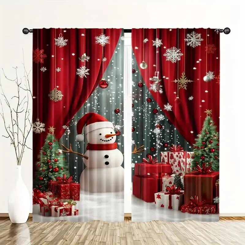 2PCS Christmas Curtains Snowma - Curtain Curtain ulasan dan harga