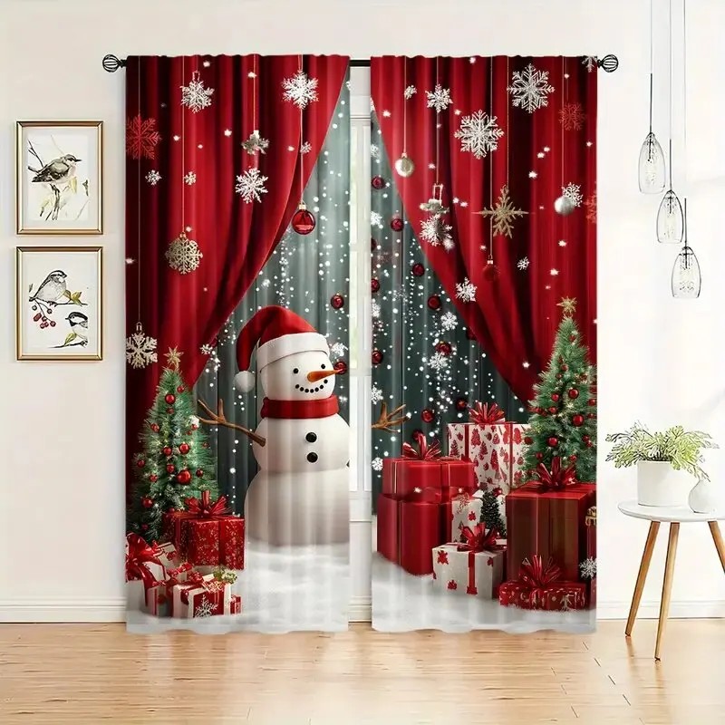 2PCS Christmas Curtains Snowma - Curtain Curtain ulasan dan harga