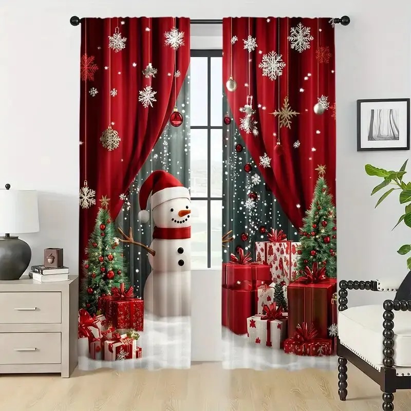 2PCS Christmas Curtains Snowma - Curtain Curtain ulasan dan harga