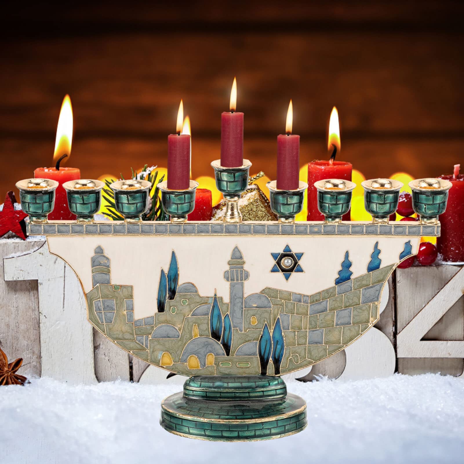 Jerusalem Menorah Hanukkah Can - Candle Holder Decor ulasan dan harga