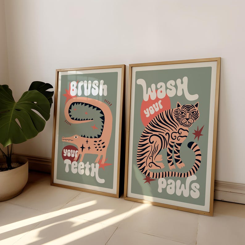 2pcs/set Tiger Wash Your Paws  - Abstract Canvas Set ulasan dan harga